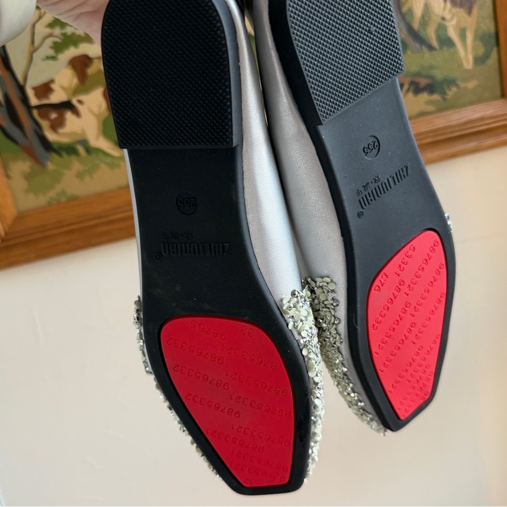 Embellished Silver Beaded Flats - Picture 4 of 7